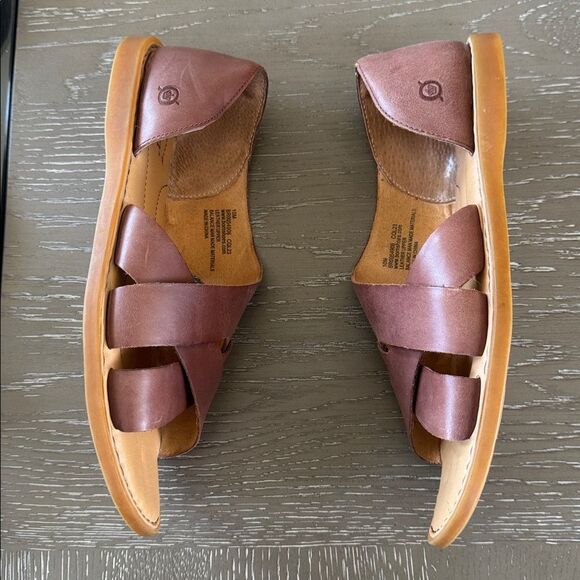 Born ITHICA Chestnut Leather Slip-On Crisscross Open Toe Casual Sandals Size 10M - Picture 11 of 12